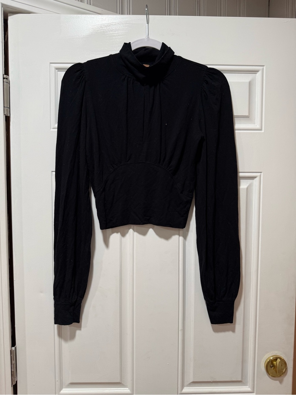 Free People Black Mock Neck Long Sleeve Cropped Top